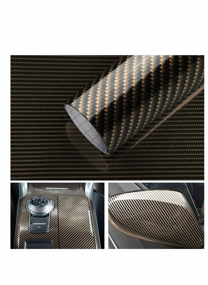 Generic - 2D Carbon Fibre Wrap, Self Adhesive Fiber Vinyl Car Sticker Without Bubble, Waterproof Interior Appearance Protective Film for Cars Motorcycles and Laptop, Black Gold 30 x 300cm - Image 1