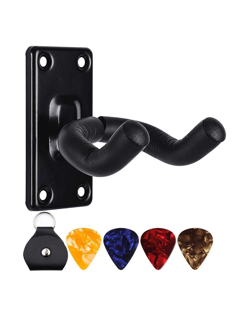 KASTWAVE Guitar Holder Guitar Wall Mount Guitar Hanger Shelf with Pick Holder Guitar Rack for Acoustic or Electric Guitar Ukulele Bass for All Size Guitars Violin Erhu Ukulele Hanger Black  - Image 1