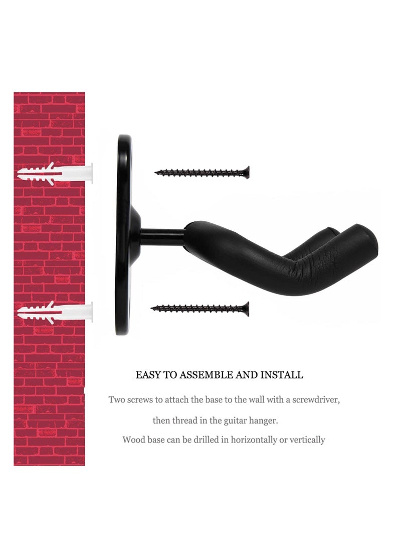 KASTWAVE Guitar Holder Guitar Wall Mount Guitar Hanger Shelf with Pick Holder Guitar Rack for Acoustic or Electric Guitar Ukulele Bass for All Size Guitars Violin Erhu Ukulele Hanger Black  - Image 3