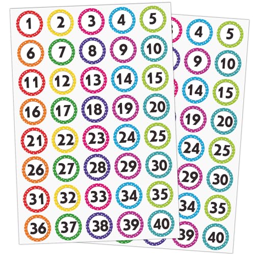 Lrogoe 600 Pcs Number Stickers 1-40, 1" Dot Number Labels Self-Adhesive Water/Tear Resistant Removable for Classroom Office - Image 1