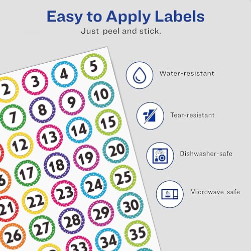 Lrogoe 600 Pcs Number Stickers 1-40, 1" Dot Number Labels Self-Adhesive Water/Tear Resistant Removable for Classroom Office - Image 3