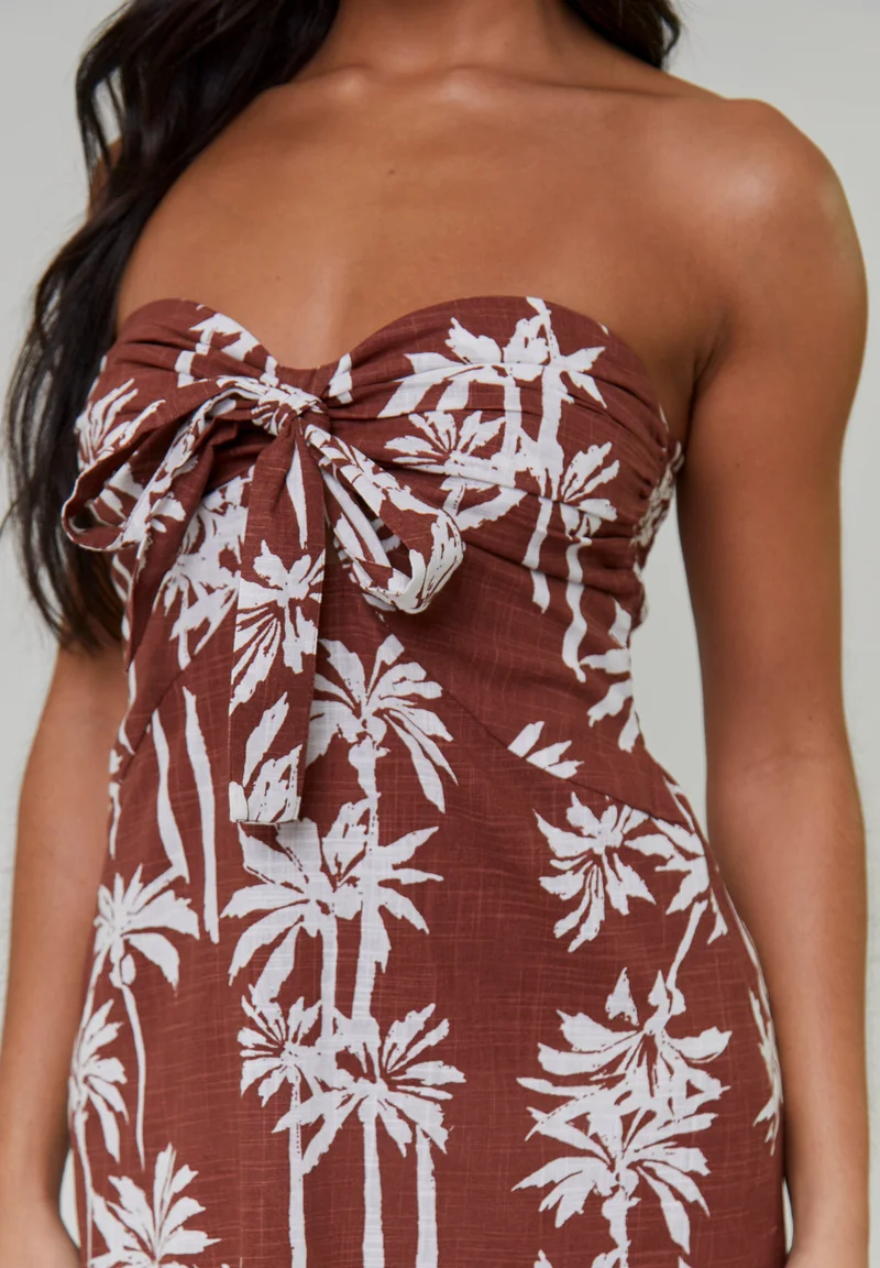 ساوث بيتش South Beach Palm Tree Printed Bandeau Maxi Dress