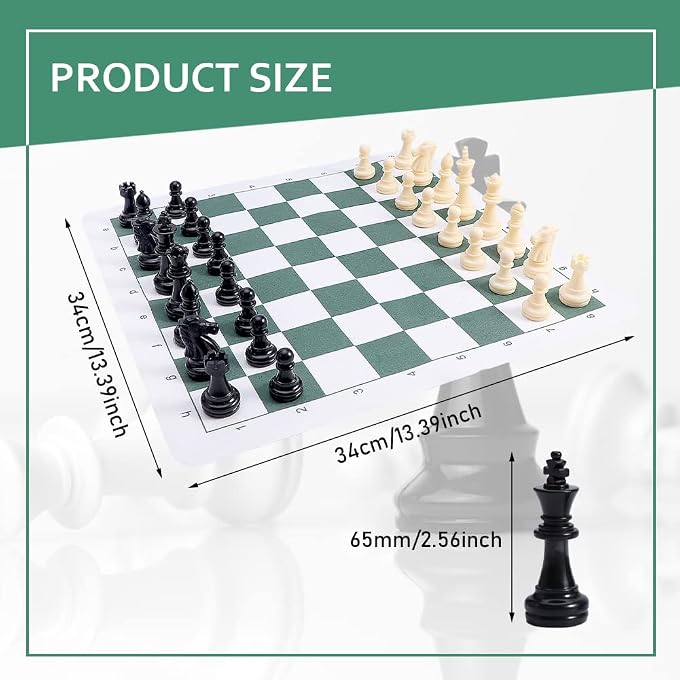 KASCLINO PU Leather Tournament Roll Up Chess Board with Storage Bag, Chess Mat Set for Kids and Adults (34cm) - Image 2