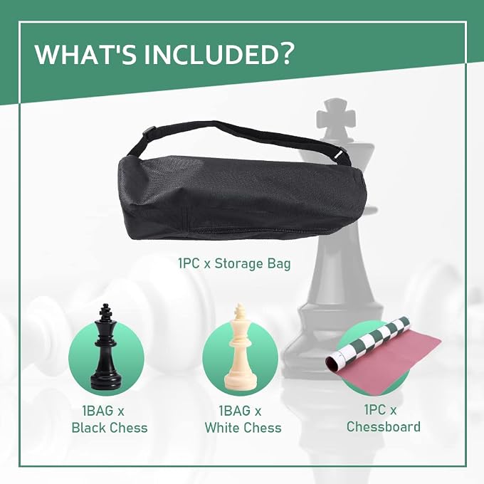 KASCLINO PU Leather Tournament Roll Up Chess Board with Storage Bag, Chess Mat Set for Kids and Adults (34cm) - Image 3