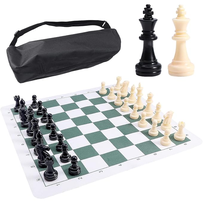 KASCLINO PU Leather Tournament Roll Up Chess Board with Storage Bag, Chess Mat Set for Kids and Adults (34cm) - Image 1