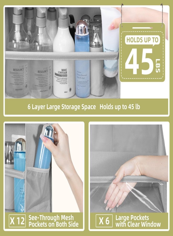 STORAGEIDEAS Over Door Organizer with 6 Extra Large Pockets 12 Side Pockets, Sturdy Closet Storage Rack, Hanging Storage Organizer with Clear Window for Shoes, Diapers, Toys, Bedroom, Bathroom, Grey - Image 3