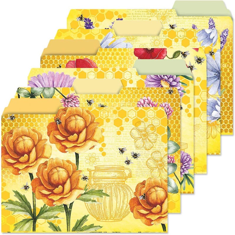 Current Bee Friends File Folders Value Pack - Bulk Set of 24, 6 Pretty Decorative Designs, 1/3 Cut Tabs, Heavy-Duty Paper Stock, Office Supplies for Home & Work, 9-½” x 11-¾” Letter Size - Image 1