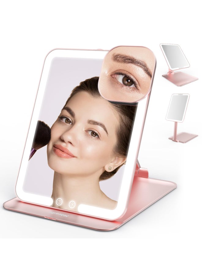 Mocado Travel Makeup Mirror with Light Tripple Folding Vanity Mirror with Lights 3 Colors Lighted Makeup Mirror 1500mAh Rechargeable Memory Function Freely Adjust Height and AngleRose Gold - Image 2