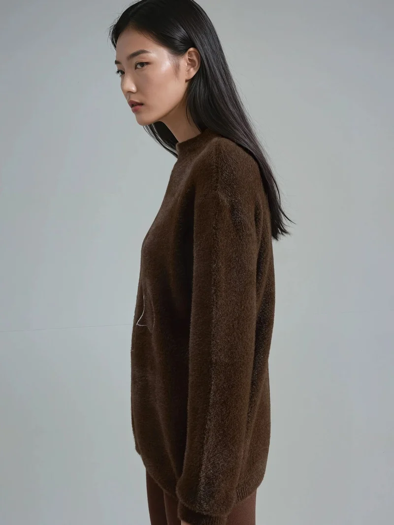 MY FASHION Coffee Brown MY FASHION Oversize Teddy Bear Plush Sweater for Women | Best Price UAE