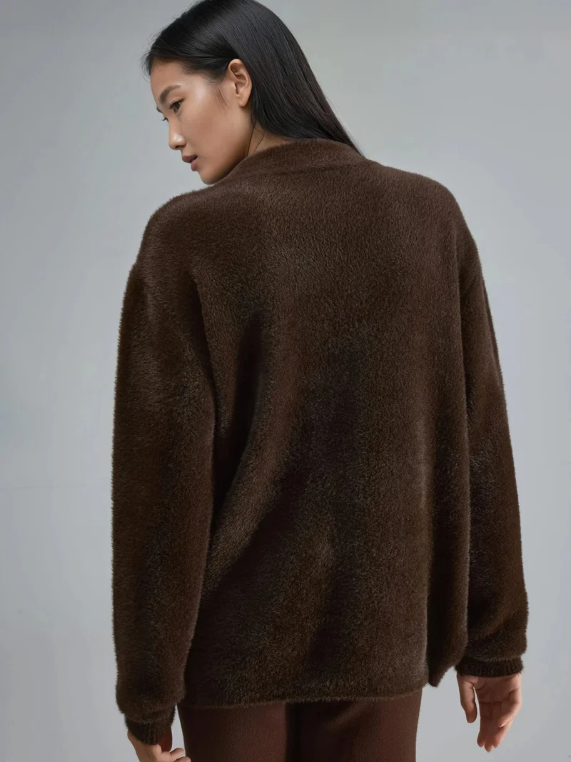 MY FASHION Coffee Brown MY FASHION Oversize Teddy Bear Plush Sweater for Women | Best Price UAE