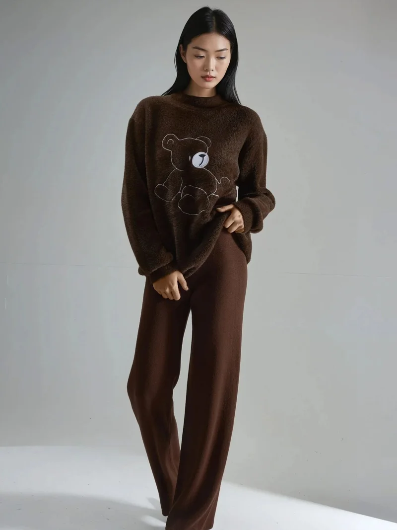 MY FASHION Coffee Brown MY FASHION Oversize Teddy Bear Plush Sweater for Women | Best Price UAE