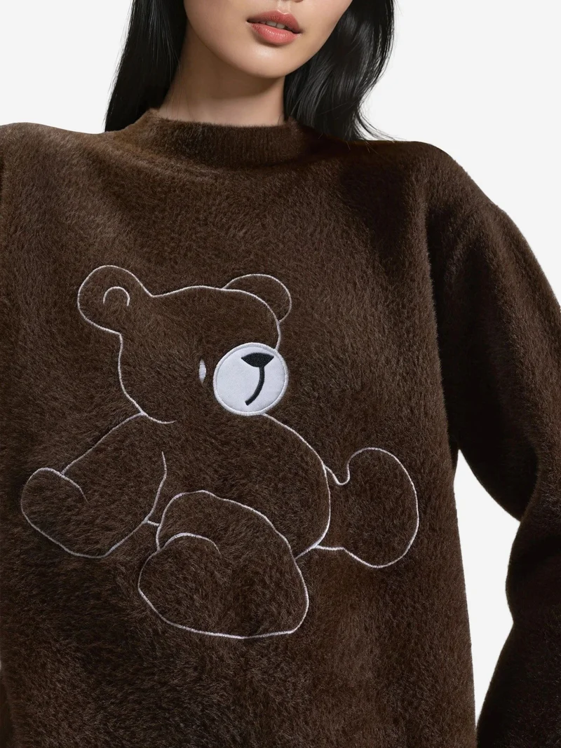 My Fashion Coffee Brown MY FASHION Oversize Teddy Bear Plush Sweater for Women | Best Price UAE