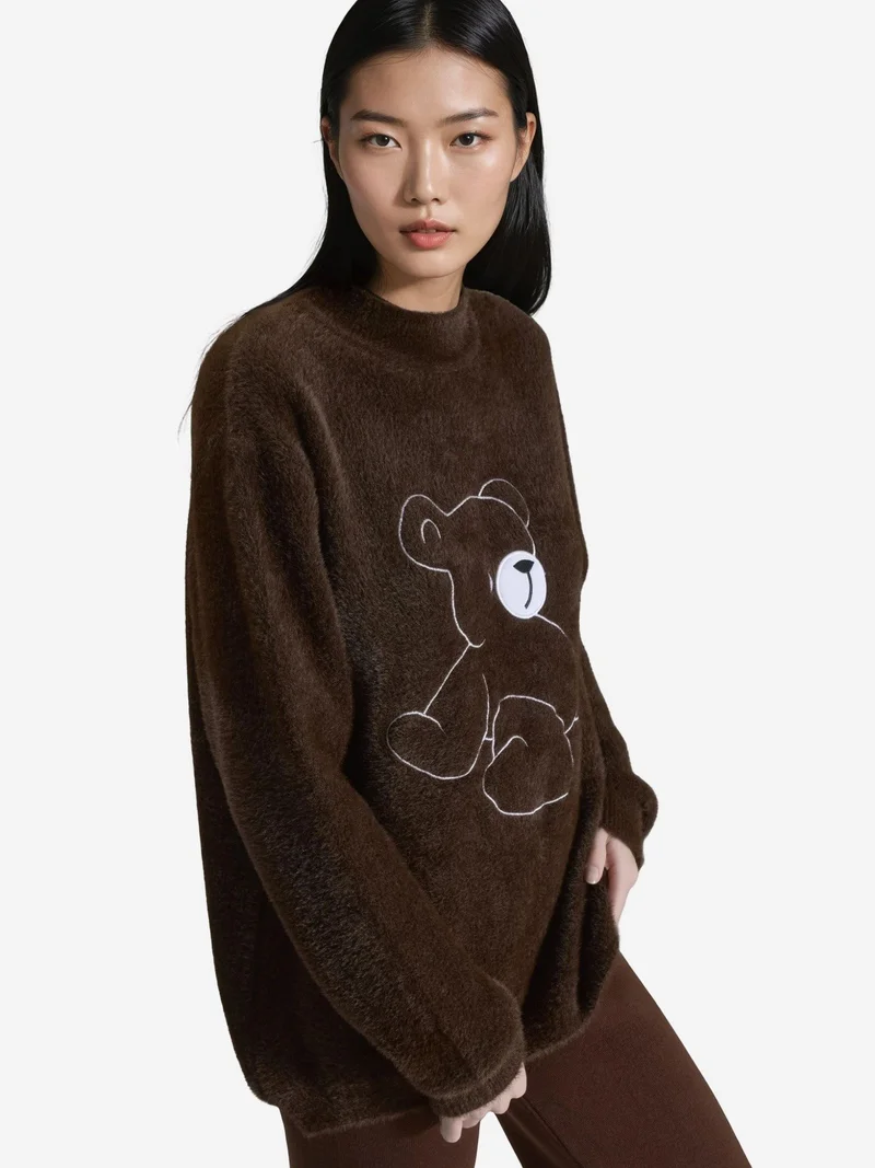 My Fashion Coffee Brown MY FASHION Oversize Teddy Bear Plush Sweater for Women | Best Price UAE