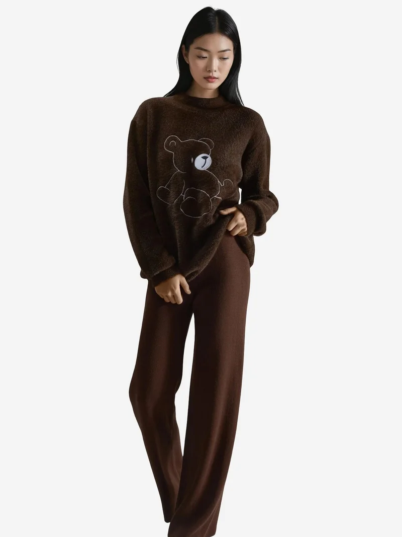 My Fashion Coffee Brown MY FASHION Oversize Teddy Bear Plush Sweater for Women | Best Price UAE