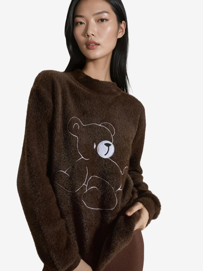 My Fashion Coffee Brown MY FASHION Oversize Teddy Bear Plush Sweater for Women | Best Price UAE