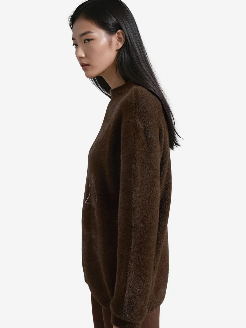 My Fashion Coffee Brown MY FASHION Oversize Teddy Bear Plush Sweater for Women | Best Price UAE
