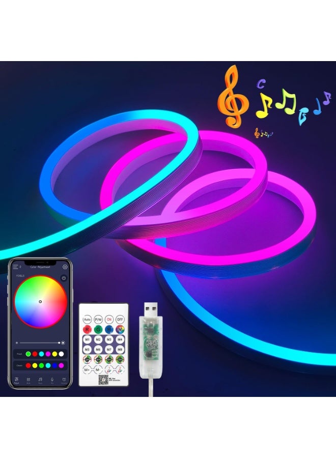 شريط إضاءة نيون LED ذكي RGB يعمل بالUSB 5 فولت - طول 5 متر مقاوم للماء IP67 - متعدد الألوان مرن لتزيين غرف النوم والمطابخ وأسوار التلفزيون داخلياً وخارجياً