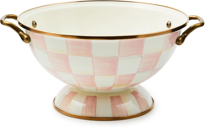 mackenzie childs MACKENZIECHILDS Enamel Bowl Serving Bowl for Entertaining Almost Everything Bowl Medium PinkandWhite Rosy Check - Image 1