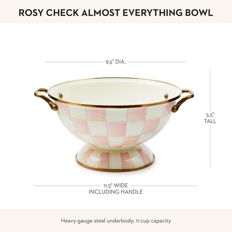 mackenzie childs MACKENZIECHILDS Enamel Bowl Serving Bowl for Entertaining Almost Everything Bowl Medium PinkandWhite Rosy Check - Image 3