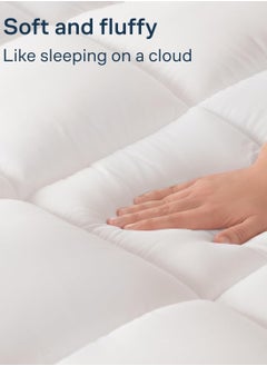 Asraar Premium 14 cm Thick Microfiber Mattress Topper with Soft Microfiber Filling - Breathable Bed Pad with Fitted Corner Edges - Enhances Comfort and Support for Better Sleep - Soft Fluffy Mattress Protector for Back Pain Relief, Deep Pocket Mattress Cover, Size - 200 x 150 cm White  - Image 5