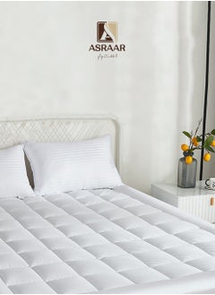 Asraar Premium 14 cm Thick Microfiber Mattress Topper with Soft Microfiber Filling - Breathable Bed Pad with Fitted Corner Edges - Enhances Comfort and Support for Better Sleep - Soft Fluffy Mattress Protector for Back Pain Relief, Deep Pocket Mattress Cover, Size - 200 x 150 cm White  - Image 1