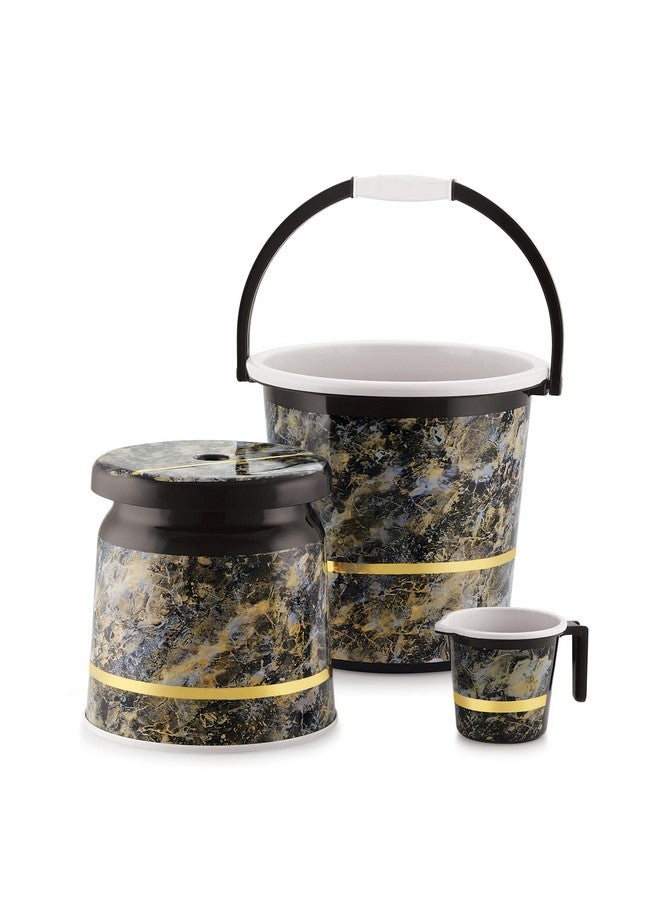 Nabhya 3 pcs Bathroom Accessories Set Plastic Bath Set Bathroom Bucket 20Ltr, Mug and Stool 3 Piece Combo Set for Home, Kitchen & Bathroom (Black) - Image 1