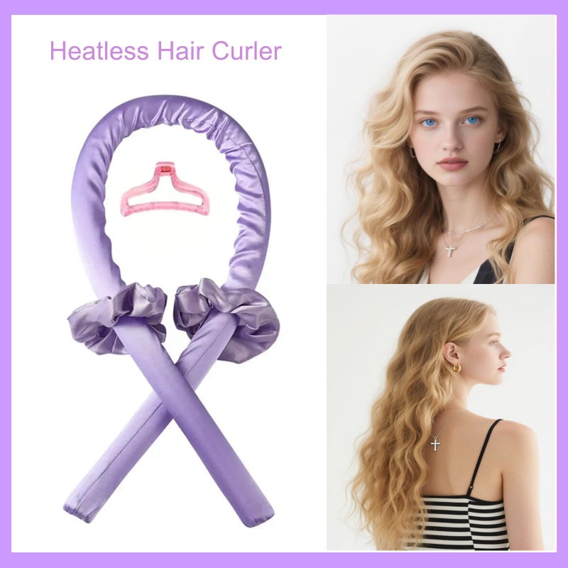 SUPHOUSE Heatless Curls Overnight Hair Curlers with Satin Pillowcase for Hair and Skin Queen Set, Sleeping Bonnet Eye Mask and Face Massager, 12pcs Hair Styling Tools Set for Sleeping(Purple) - Image 4
