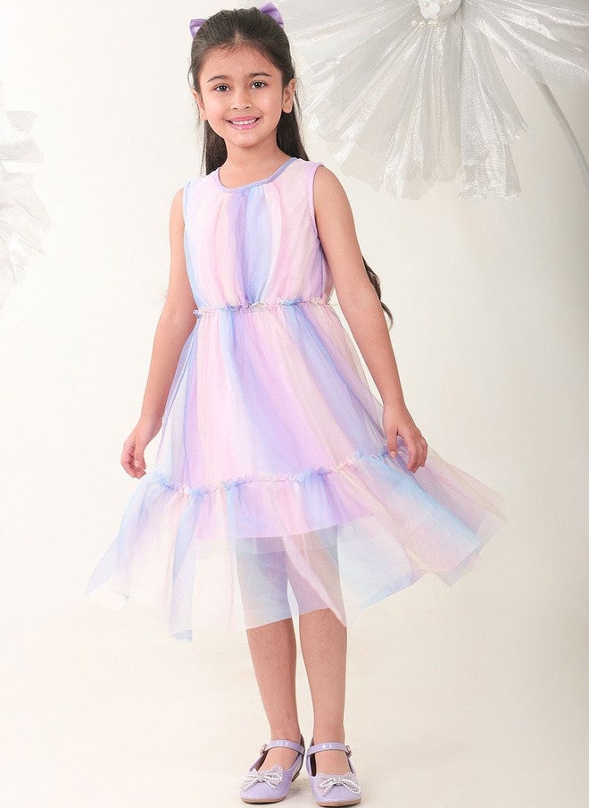 BONKIDS Multicoloured Satin Fit & Flare Dress - Image 3