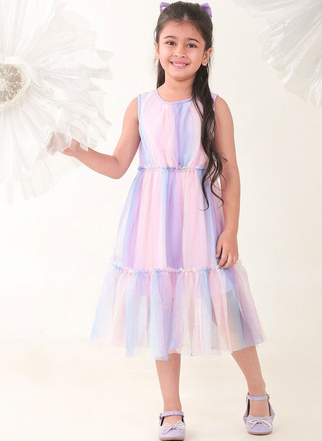 BONKIDS Multicoloured Satin Fit & Flare Dress - Image 1