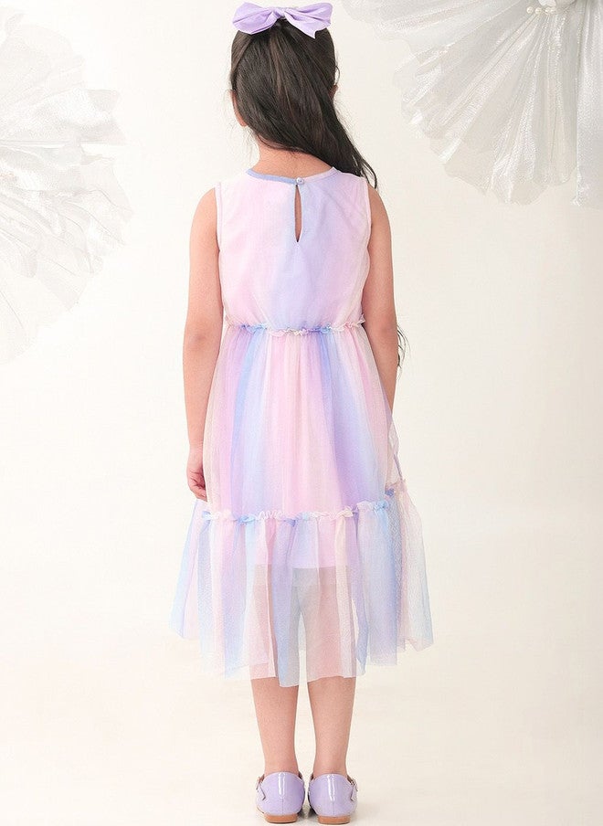 BONKIDS Multicoloured Satin Fit & Flare Dress - Image 5