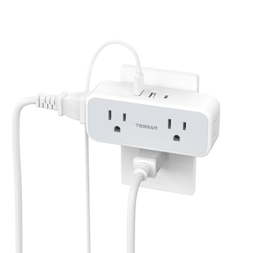 Surge Protector Outlet Extender TESSAN Multi Plug Splitter with 4 Electrical Outlets 3 USB Ports1 USB C Multiple Plug Mini Wall Expander for Home Bathroom Office Dorm Room Essentials