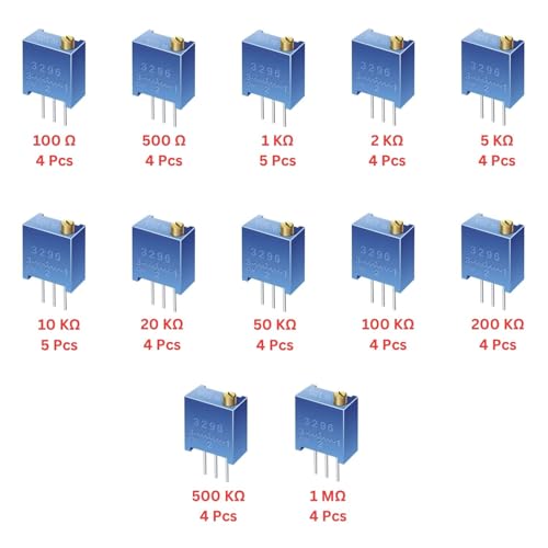 ElePak 3296W (50 Pcs) 12 Different Types of Trimmer Potentiometer Variable Resistor (100 ohm, 1000000 ohm ±10%) - Image 4