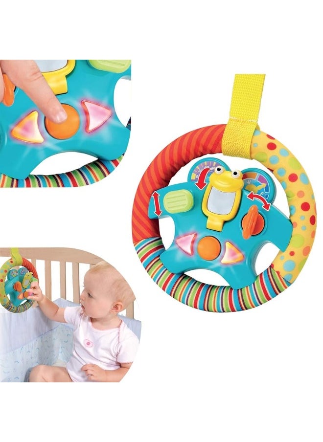 KiddoLab KiddoLab Steering Wheel Toy with Music,Lights,Sounds & Flip Up Mirror - Crib & Stroller Toys with Soft Fabric and Velcro Tap for Easy Attachment. Car Seat Toys for Babies and Toddlers. Ages 3 Months+  - Image 2