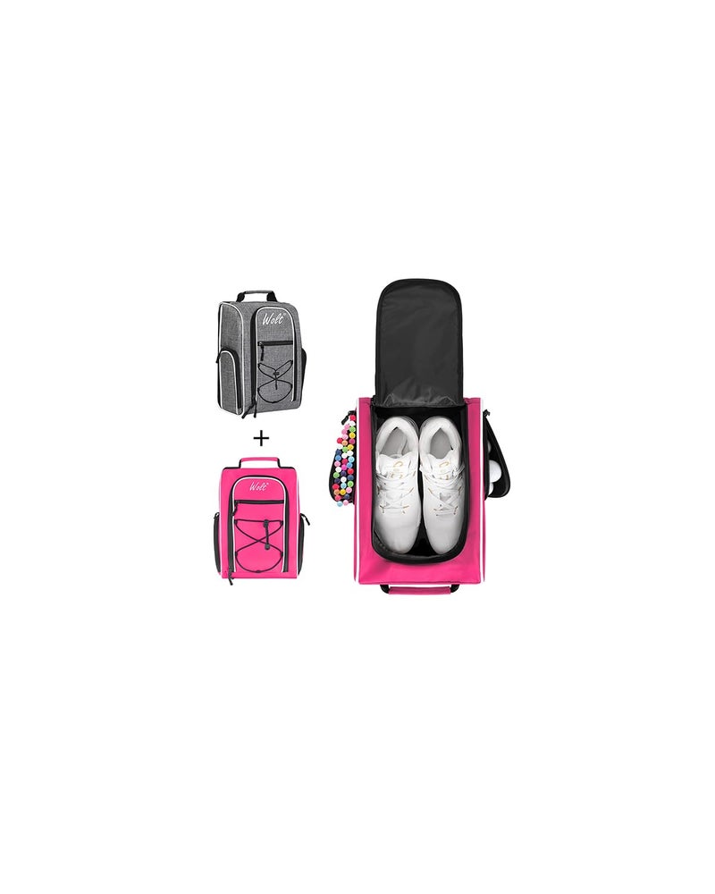 Wolt 2 Pcs Golf Shoe Bag for Travel Zippered Shoes Carrier Bags with Ventilation Double Outside Accessory Pocket for Socks Tees Golf Balls Etc for Women and Men GreyPink - Image 2