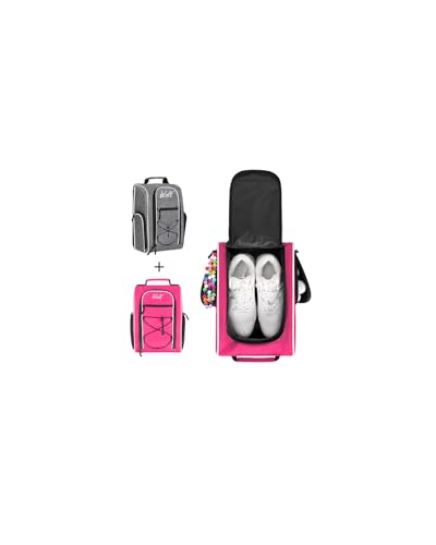 Wolt 2 Pcs Golf Shoe Bag for Travel Zippered Shoes Carrier Bags with Ventilation Double Outside Accessory Pocket for Socks Tees Golf Balls Etc for Women and Men GreyPink - Image 1