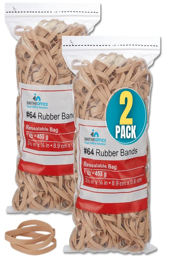 1InTheOffice Rubber Bands Size 64, Wide Rubber Bands, Thick Rubber Band Heavy Duty, Beige, 2 Pack - Image 1