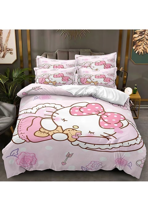 Cartoon Sanrio Hello Kitty pattern bedding three-piece set with soft microfiber polyester sheets including cover and two pillowcases (size 150cmX200cm)