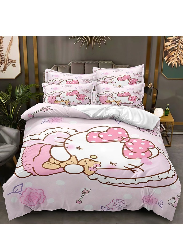 Cartoon Sanrio Hello Kitty pattern bedding three-piece set with soft microfiber polyester sheets including cover and two pillowcases (size 150cmX200cm)