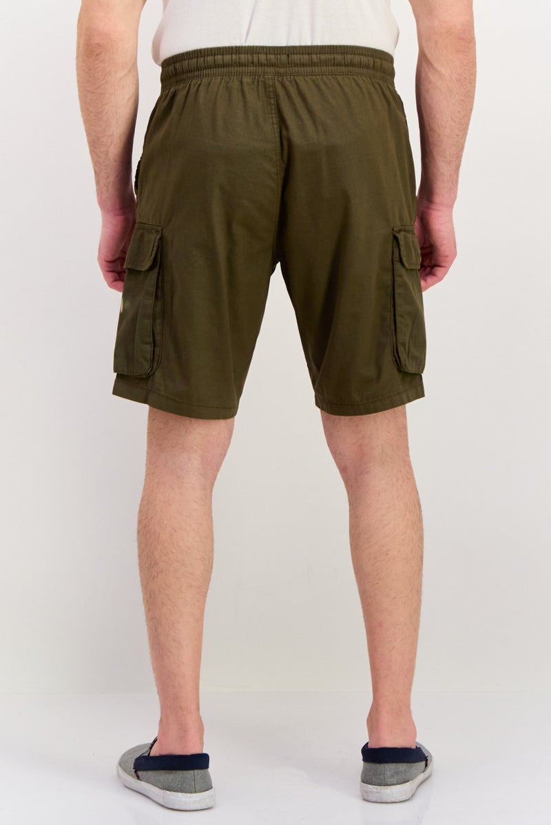 GOOD FOR NOTHING Men Drawstring Plain Cargo Shorts, Olive - Image 3