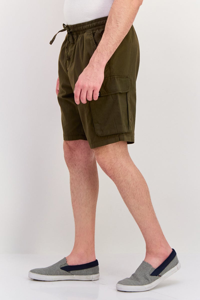 GOOD FOR NOTHING Men Drawstring Plain Cargo Shorts, Olive - Image 2