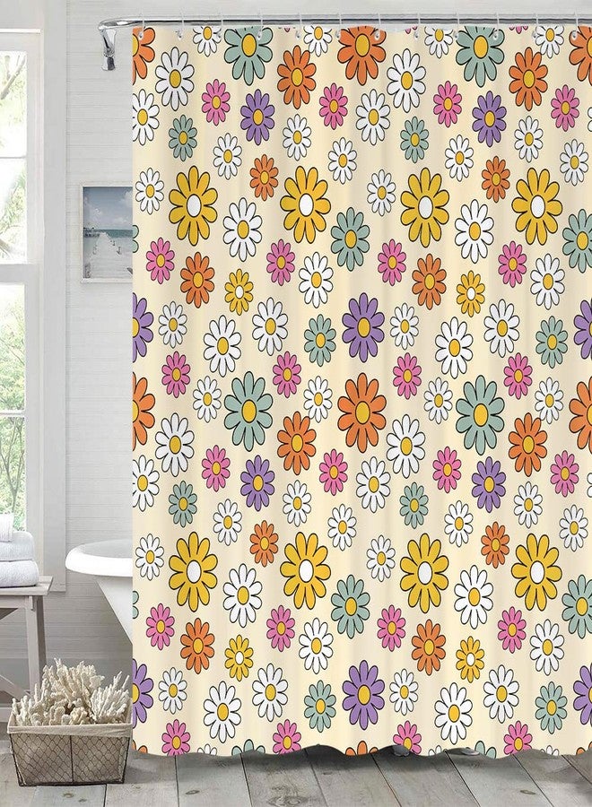 GOAOK Retro 70S Floral Shower Curtain for Bathroom, Vintage 80S 70S 60S Hippie Shower Curtain, Groovy Colorful Minimalist Daisies Flower Boho Shower Curtain Set Polyester Washable 72X72 Inch - Image 3