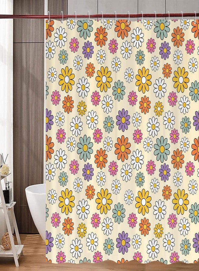GOAOK Retro 70S Floral Shower Curtain for Bathroom, Vintage 80S 70S 60S Hippie Shower Curtain, Groovy Colorful Minimalist Daisies Flower Boho Shower Curtain Set Polyester Washable 72X72 Inch - Image 4