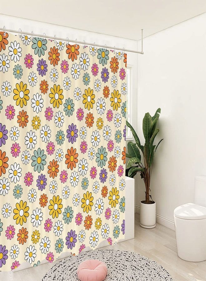 GOAOK Retro 70S Floral Shower Curtain for Bathroom, Vintage 80S 70S 60S Hippie Shower Curtain, Groovy Colorful Minimalist Daisies Flower Boho Shower Curtain Set Polyester Washable 72X72 Inch - Image 5