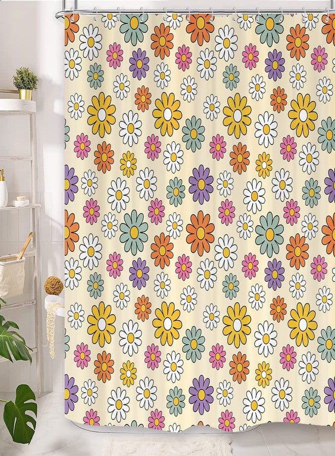 GOAOK Retro 70S Floral Shower Curtain for Bathroom, Vintage 80S 70S 60S Hippie Shower Curtain, Groovy Colorful Minimalist Daisies Flower Boho Shower Curtain Set Polyester Washable 72X72 Inch - Image 1