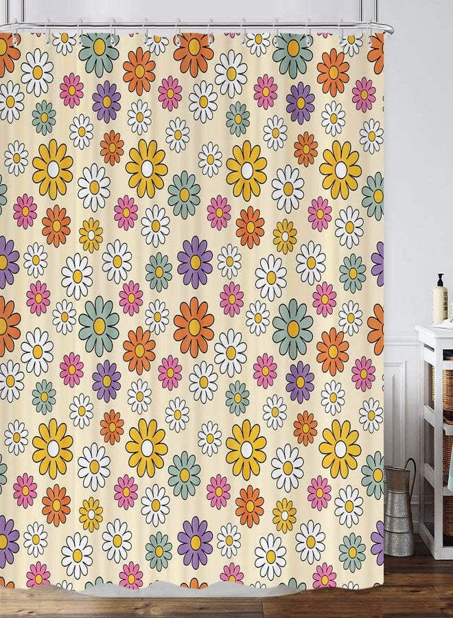 GOAOK Retro 70S Floral Shower Curtain for Bathroom, Vintage 80S 70S 60S Hippie Shower Curtain, Groovy Colorful Minimalist Daisies Flower Boho Shower Curtain Set Polyester Washable 72X72 Inch - Image 2