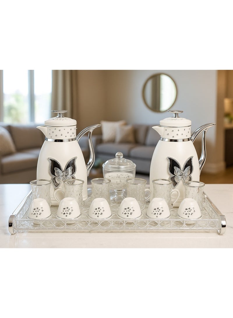 22Pieces New Full Set Thermose 2Thermos 6Teacup With 6saucer 6Guava Cup 1Sugar Bowl 1Tray