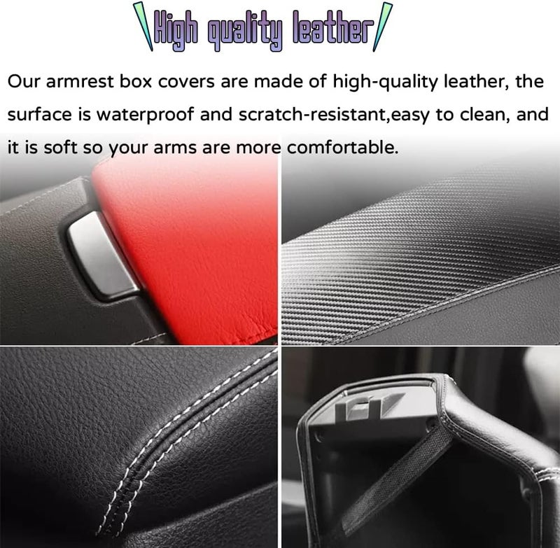 Bmolpt إكسسوارات داخلية مخصصة لسيارات إنفينيتي QX50 للأعوام 2019–2023: غطاء لصندوق المسند الأوسط المصنوع من الجلد، ووسادة للمسند، ووسادة واقية للمسند الأوسط (بلون أسود مع خياطة بيضاء). - Image 4
