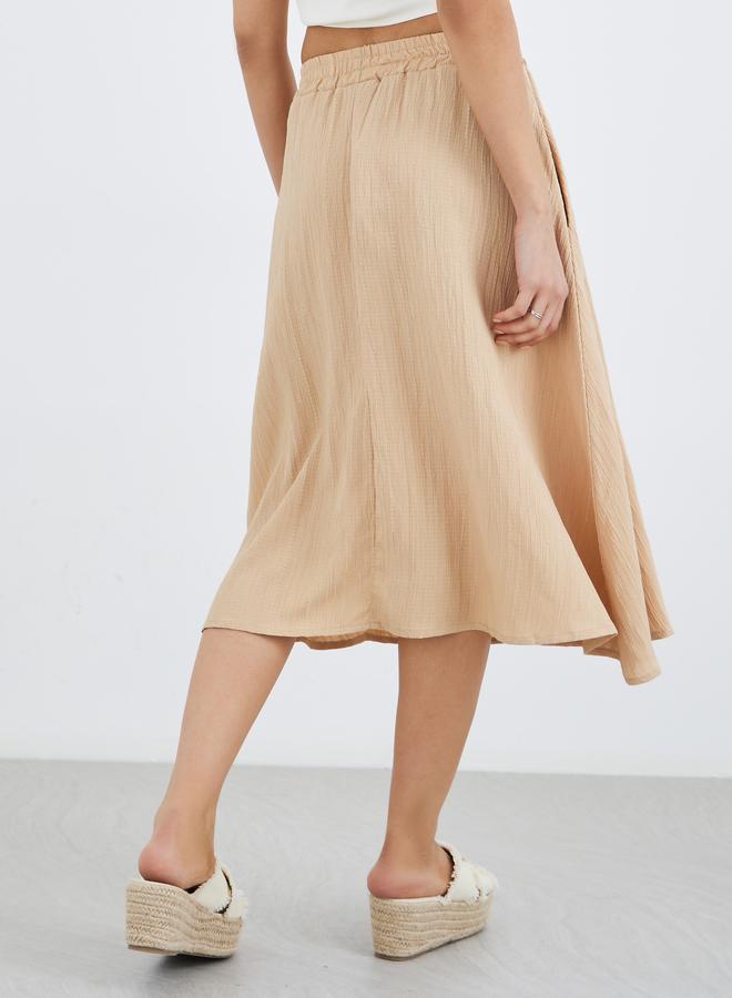 Take Two Women Beige Textured A-Line Midi Skirt with Elasticated Waistband - Image 4