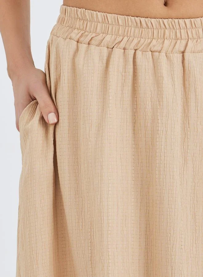 Take Two Take Two Women Beige Textured A-Line Midi Skirt with Elasticated Waistband