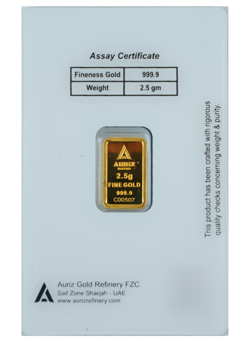 AURIZ MINTING - Rizan Jewellery - Auriz Minting 2.5Gm 24K Gold Bar Banyan Tree Design - Image 1